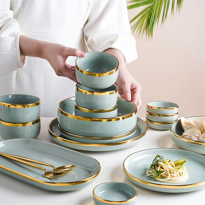 Pistachio Green Gold Rim 26-Piece Dinnerware Set with Gift Box