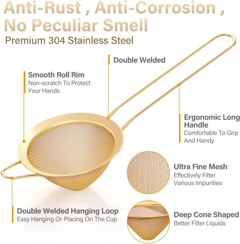 Bar Strainer - Double Net - Gold Finish | Premium | Cocktail Strainer