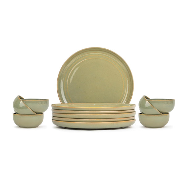 12-Piece Pistachio Green Dinner Set | Elegant Crockery Set for Dining Table