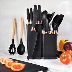 Kitchen Utensil Set - 19 Pcs Wooden Handle (Black)