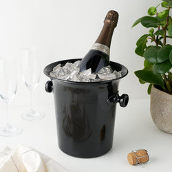 Black Wine Bucket with Stand | Elegant Stainless Steel Wine Chiller | Premium Barware & Beverage Cooler