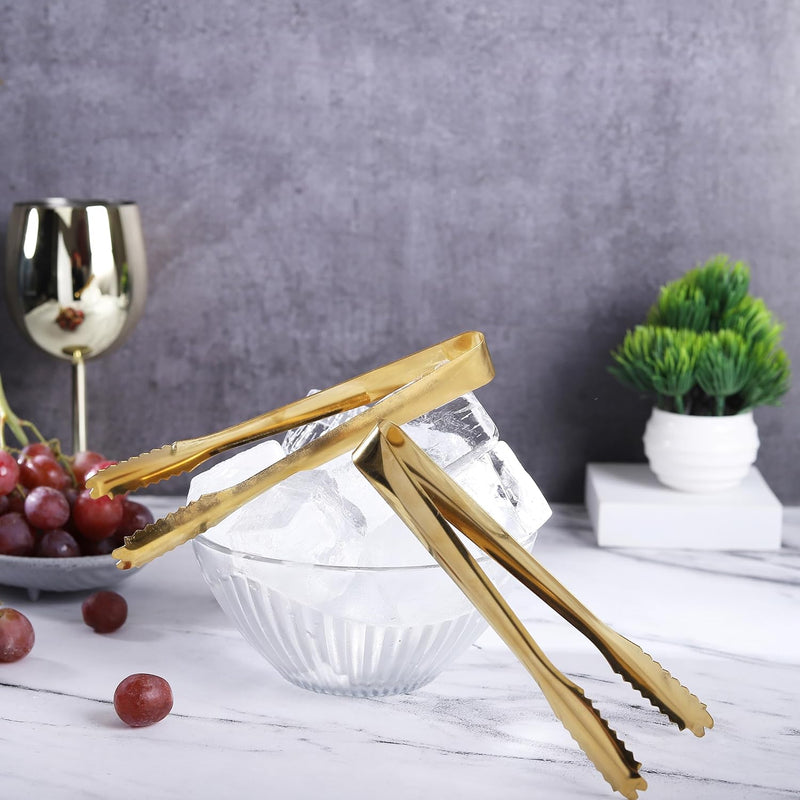 Gold Ice Tongs with Teeth | Premium Barware for Secure Ice & Garnish Handling | Elegant Cocktail Accessory