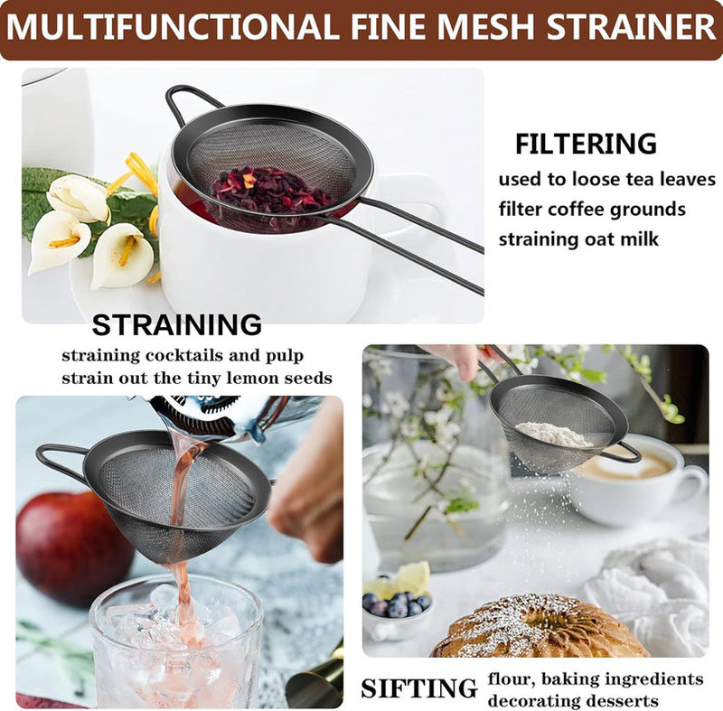 Bar Strainer - Double Net - Black Finish | Premium | Cocktail Strainer