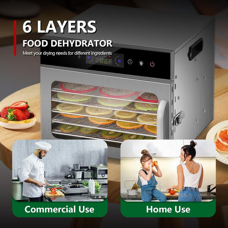 ProSeries H6-C001 - 6 Tray Stainless Steel Food Dehydrator, 400W | Adjustable Timer