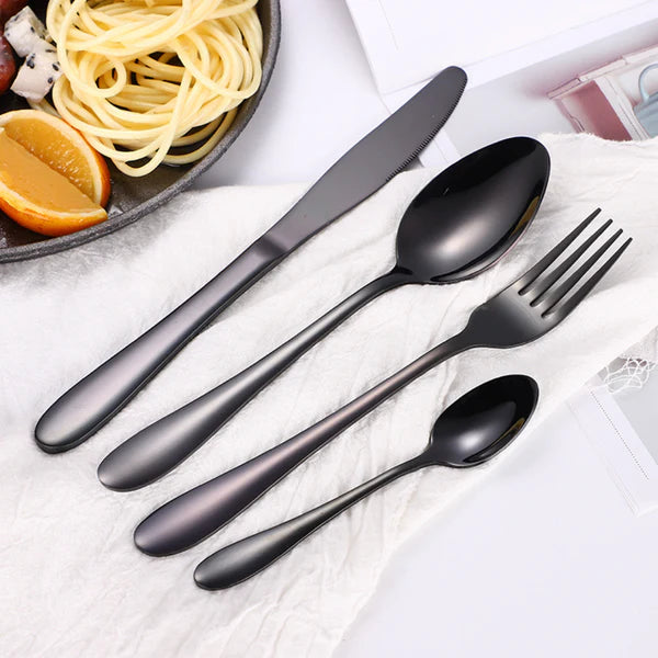 Black 24-Pieces Stainless Steel Flatware Set with Gift Box, Mirror Polished, High Grade Steel Tableware