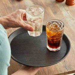 Round Anti-Skid Fiber Tray, Black Serving Platter Tray for Restaurants 16 INCH