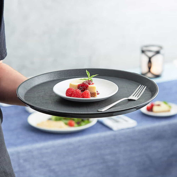 Round Anti-Skid Fiber Tray, Black Serving Platter Tray for Restaurants 16 INCH