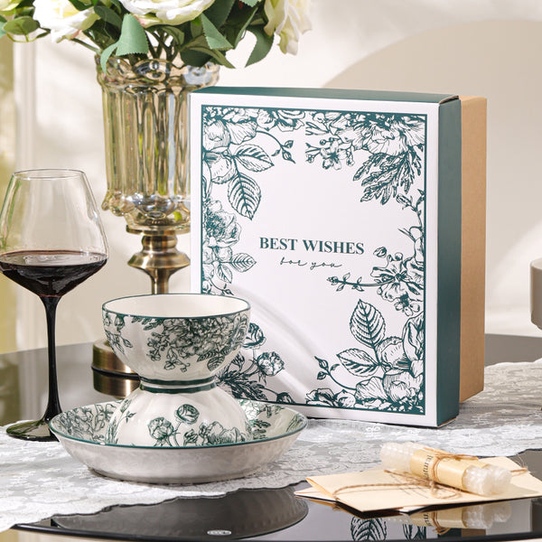 Green 14-Piece Bowl Set with Spoons & Plates