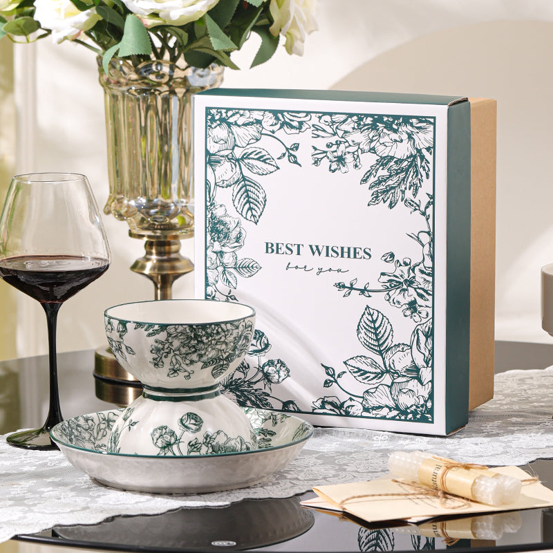 Green 14-Piece Bowl Set with Spoons & Plates