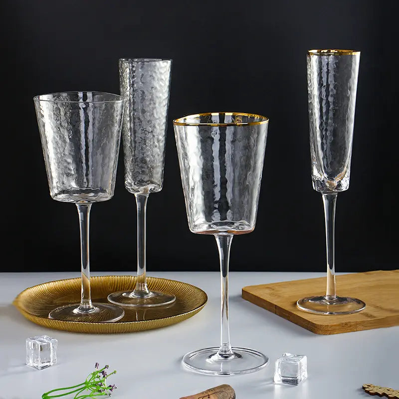Gold Rimmed Crushed Wine Glass Set of 2 | Chic Stemware for Elegant Wine Presentation | Premium Glassware & Gift Idea