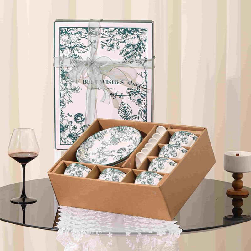 Green 14-Piece Bowl Set with Spoons & Plates