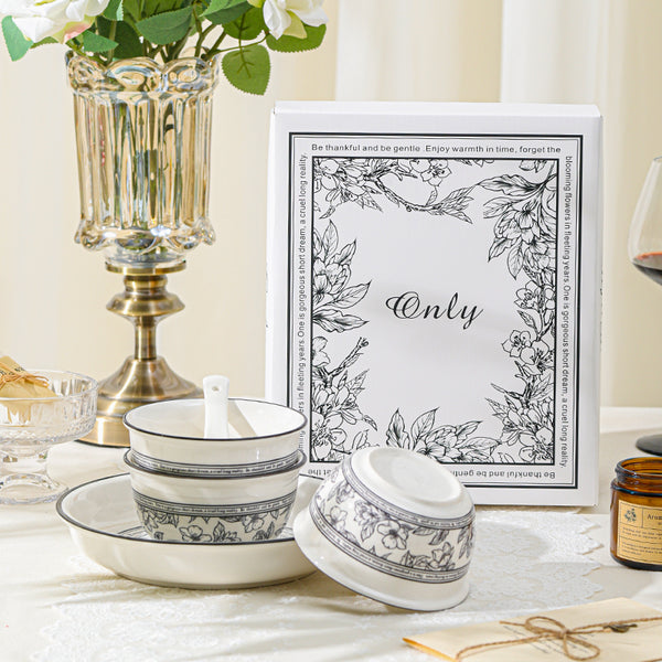 White 14-Piece Bowl Set with Spoons & Plates