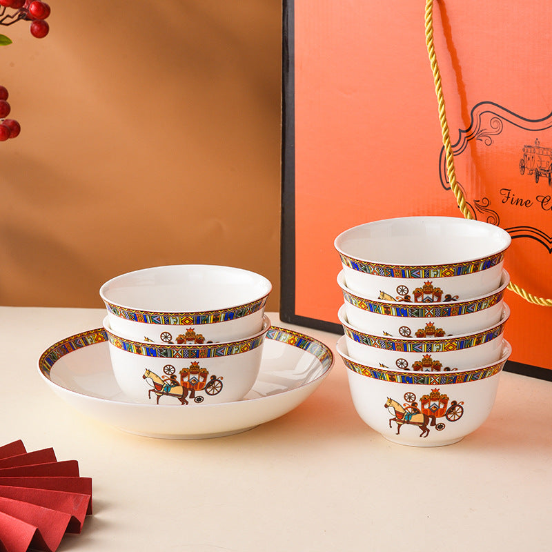 Hermes Offwhite 14-Piece Bowl Set with Spoons & Plates