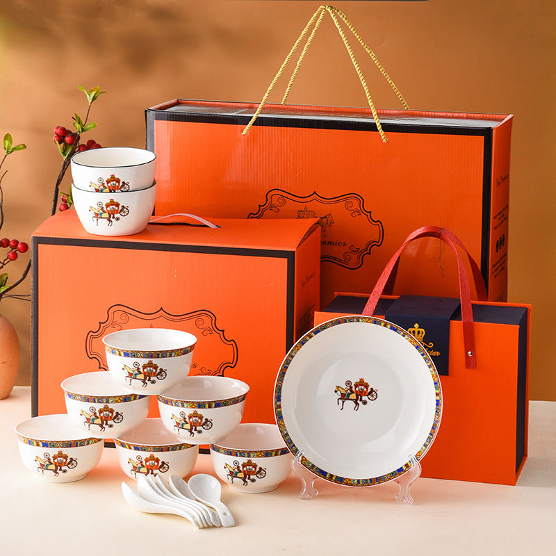 Hermes Offwhite 14-Piece Bowl Set with Spoons & Plates