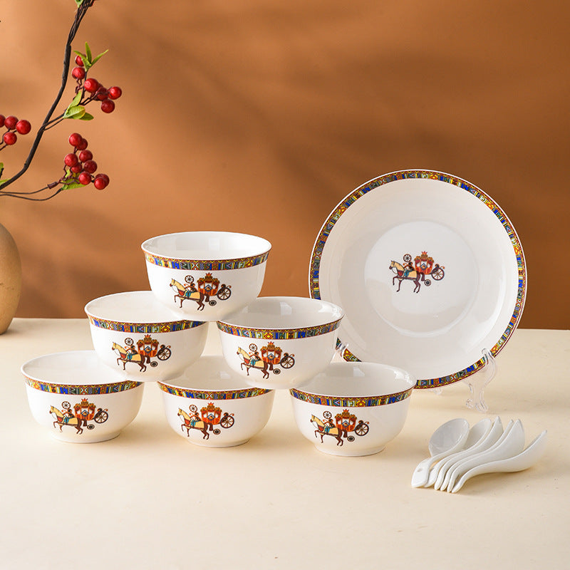 Hermes Offwhite 14-Piece Bowl Set with Spoons & Plates