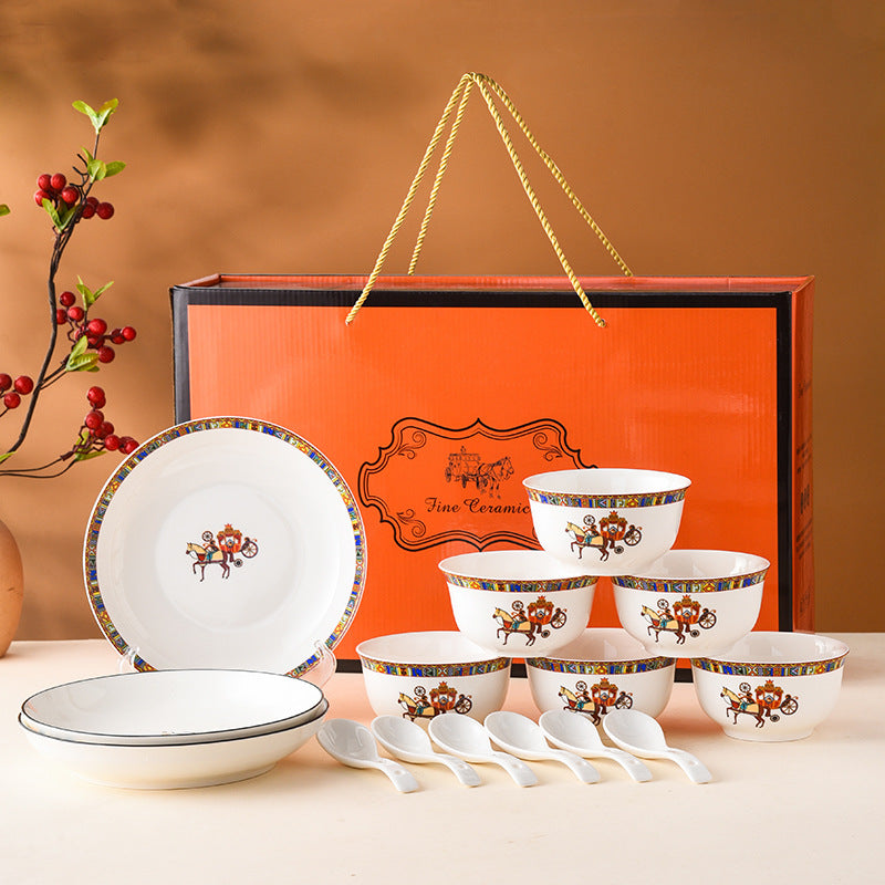 Hermes Offwhite 14-Piece Bowl Set with Spoons & Plates