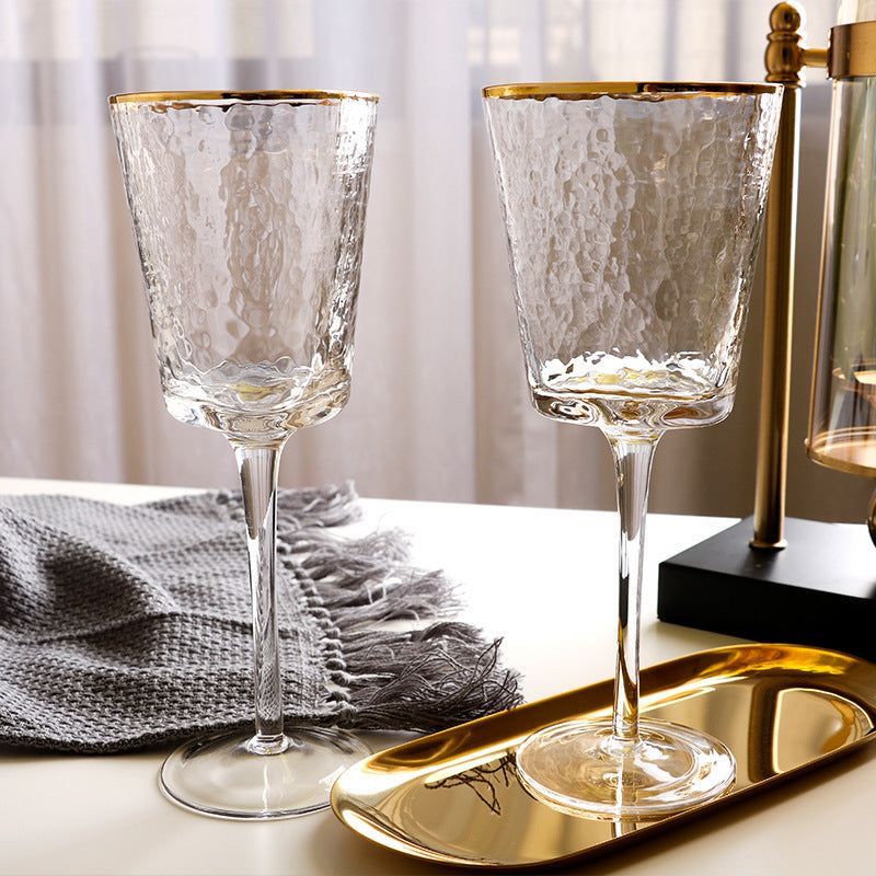 Gold Rimmed Crushed Wine Glass Set of 2 | Chic Stemware for Elegant Wine Presentation | Premium Glassware & Gift Idea
