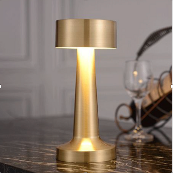 Lite Dumble Shot 3-Color Touch Control LED Table Lamp _ Rechargeable, Metal Base (Gold)