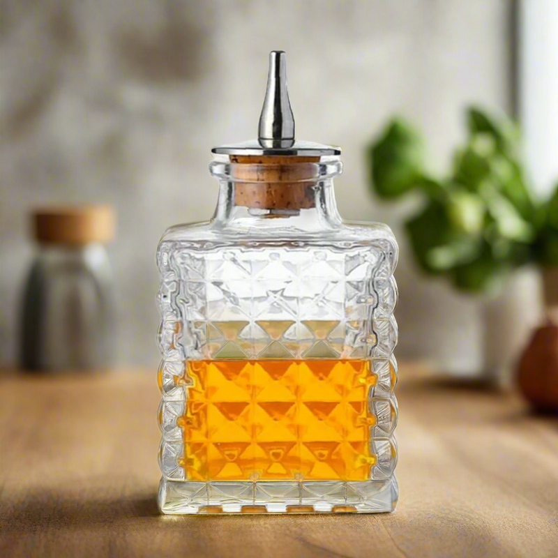 100 ML Square Studded Bitter Bottle - Premium Glass Cocktail Accessory