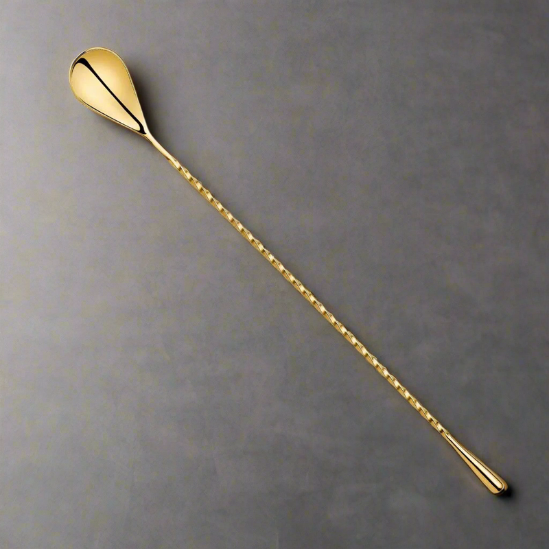 Gold Tear Drop Bar Spoon  (40 cm) - Premium Cocktail Spoon for Bars and Home Use