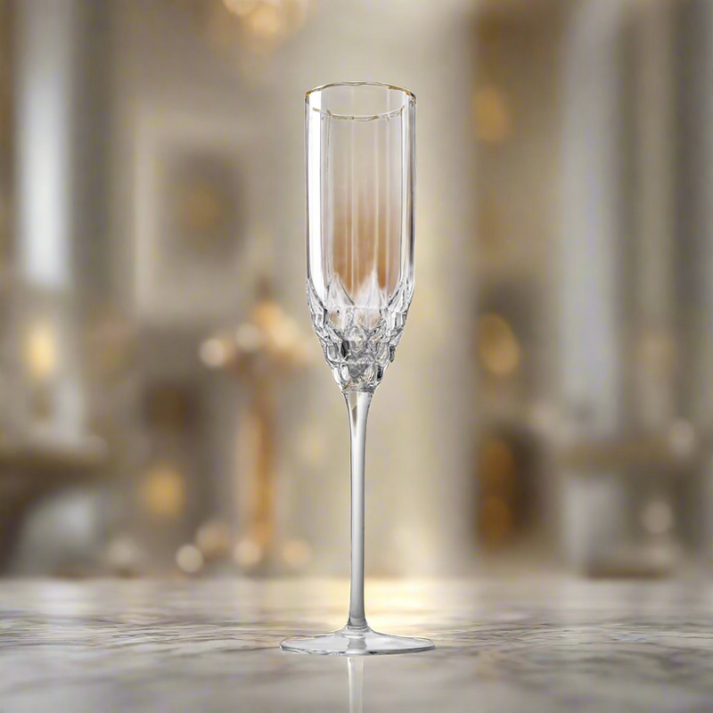 Crystal Flower Champagane Glass Set of 2 | Luxurious Stemware for Red & White Wines | Elegant Barware & Gift Set