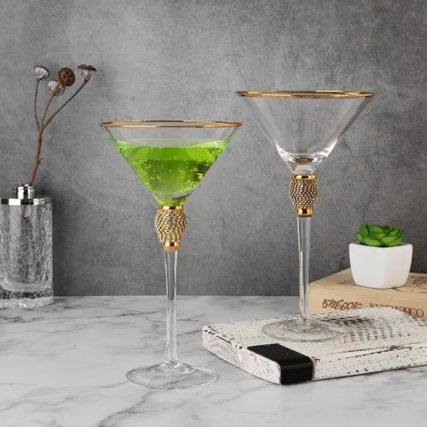 Luxury Crystal & Diamond Martini Set of 2 | 250 ML Elegant Glassware for Whiskey, Cocktails & Spirits | Premium Barware Collection