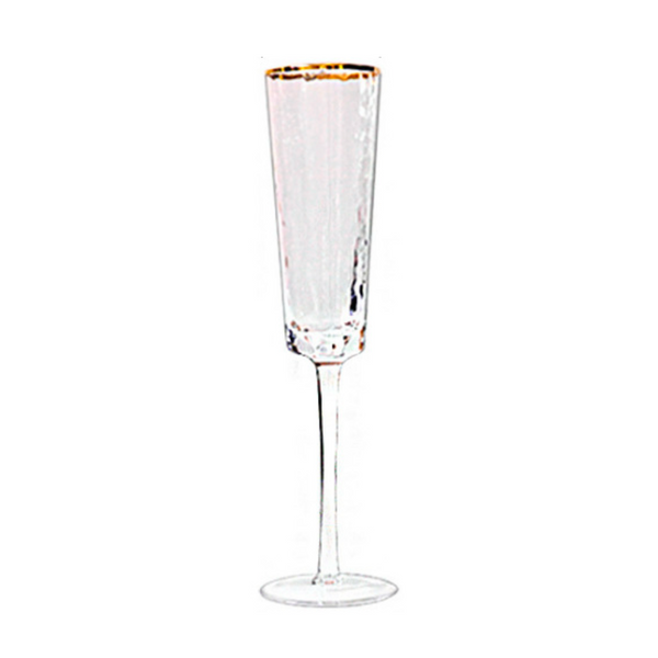 Gold Rimmed Crushed Champagane Glass Set of 2 | Chic Stemware for Elegant Wine Presentation | Premium Glassware & Gift Idea