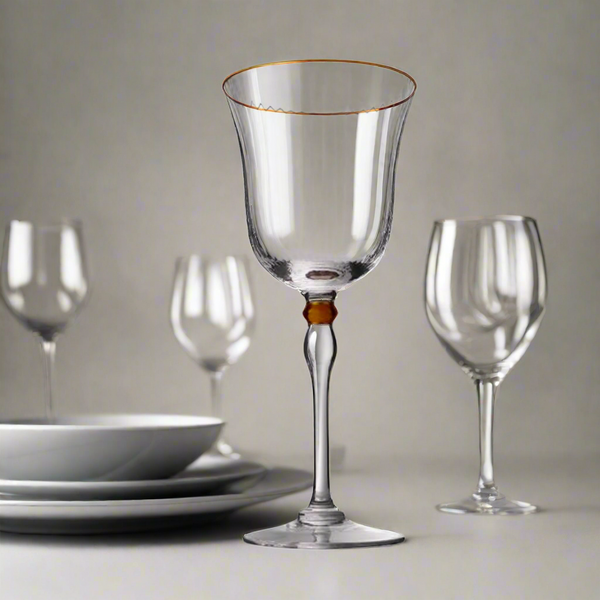 Crystal Jade Wine Glass Set of 2 with Gold Rim | Luxury Stemware for Red & White Wine | Elegant Barware & Gift Set