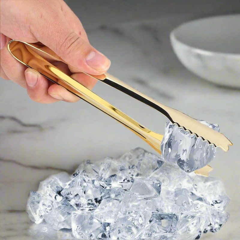 Gold Ice Tongs with Teeth | Premium Stainless Steel Tool for Easy Ice Handling | Must-Have Cocktail Accessory