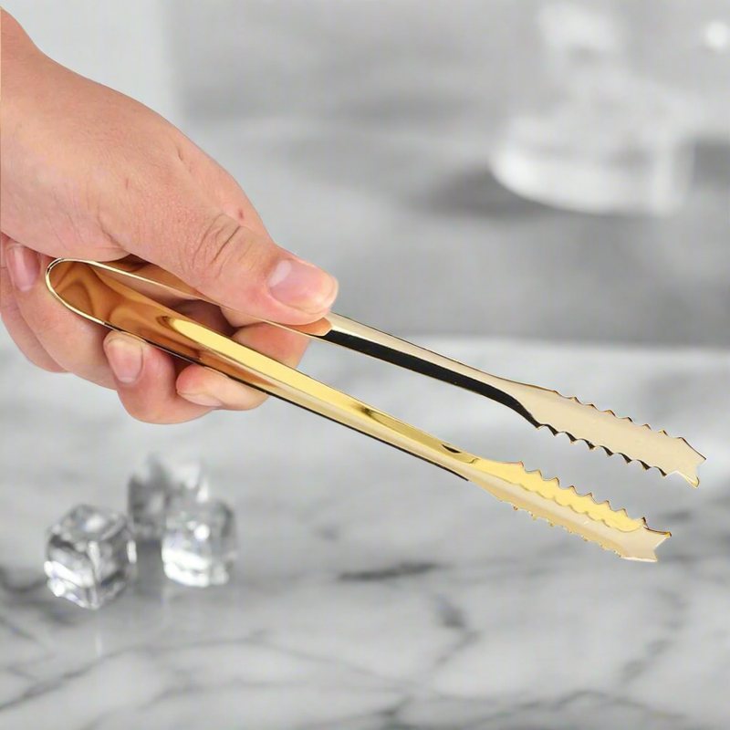 Gold Ice Tongs with Teeth | Premium Stainless Steel Tool for Easy Ice Handling | Must-Have Cocktail Accessory