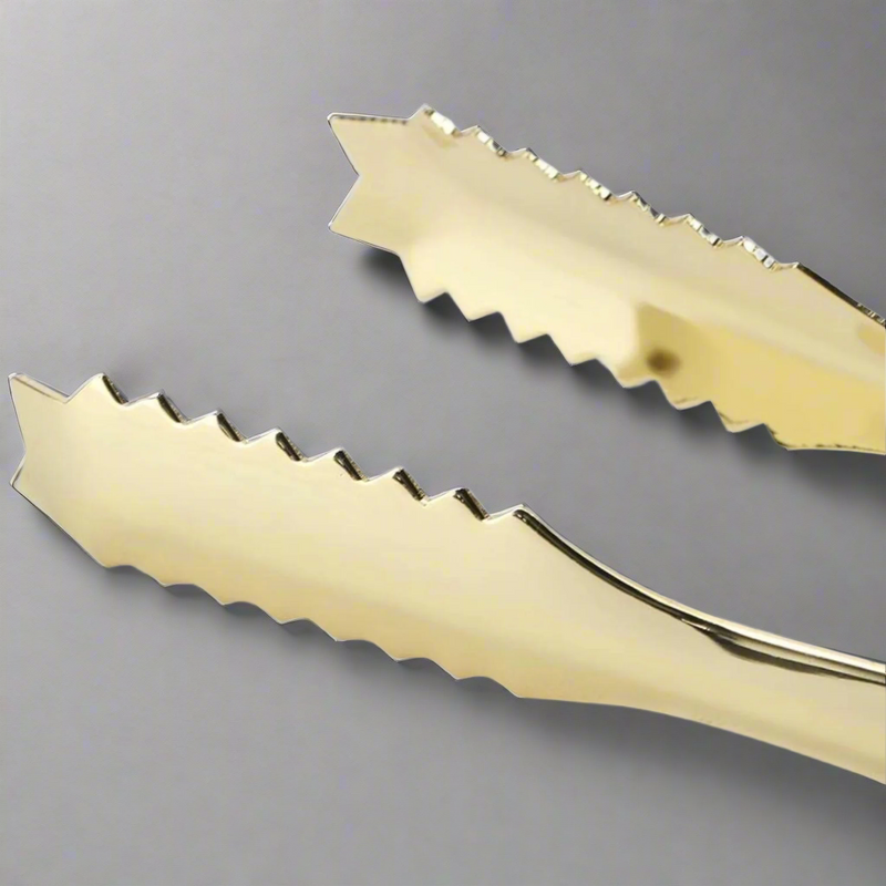 Gold Ice Tongs with Teeth | Premium Stainless Steel Tool for Easy Ice Handling | Must-Have Cocktail Accessory