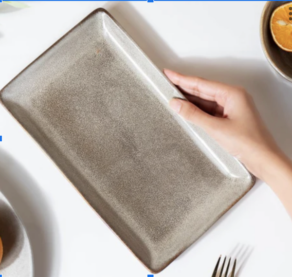Bespoke Earthen Rectangular Platter for Serving Grey 25CM - 1 PC