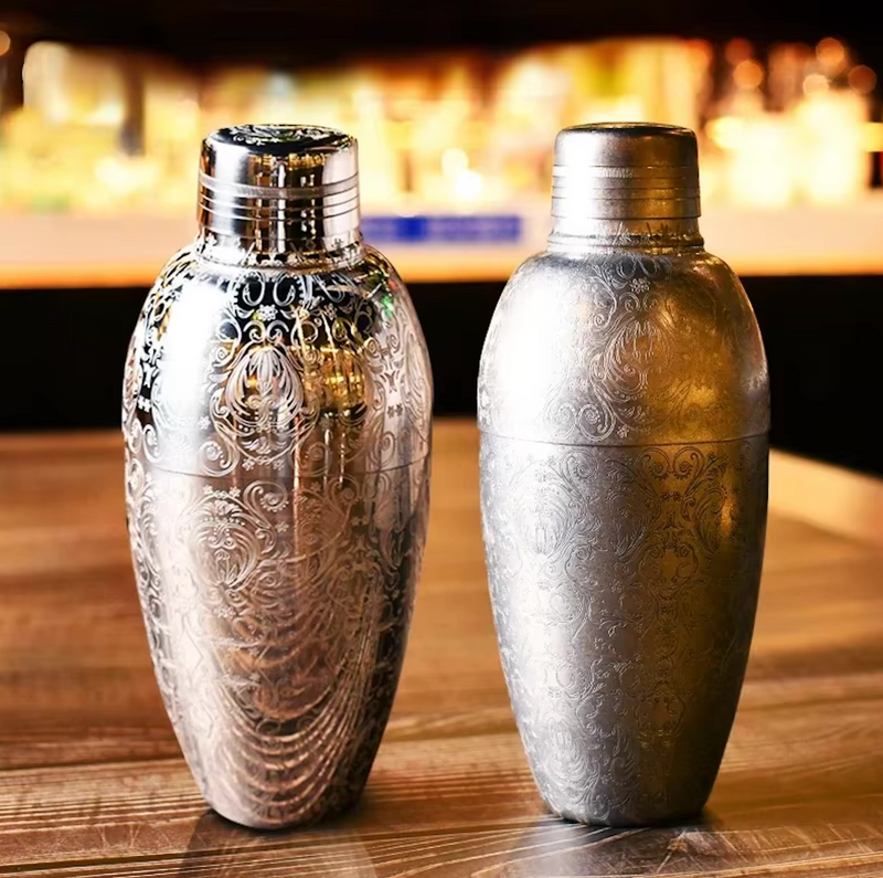 American Cobbler Shaker Mirror Etched | Cocktail Shaker | Professional Bartender | 550 ML