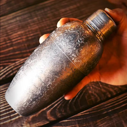 American Cobbler Shaker Mirror Etched | Cocktail Shaker | Professional Bartender | 550 ML
