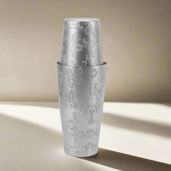 Retro Leaf Etched Boston Shaker | Cocktail Shaker | Professional Shaker | 750 ML