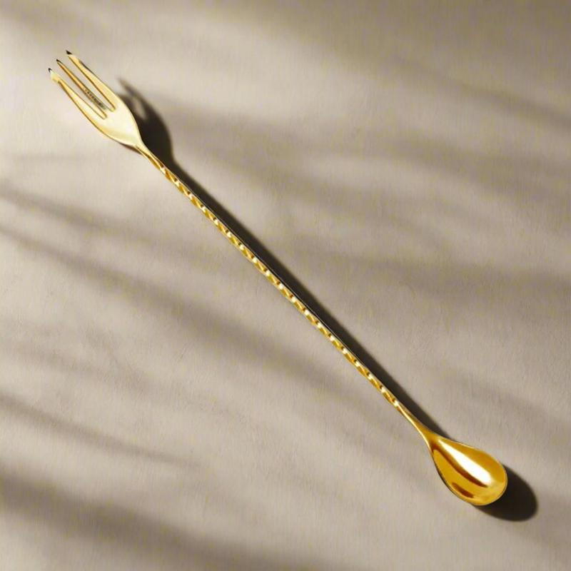 Bar Spoon Gold Trident (40 cm) - Premium Cocktail Spoon for Bars and Home Use