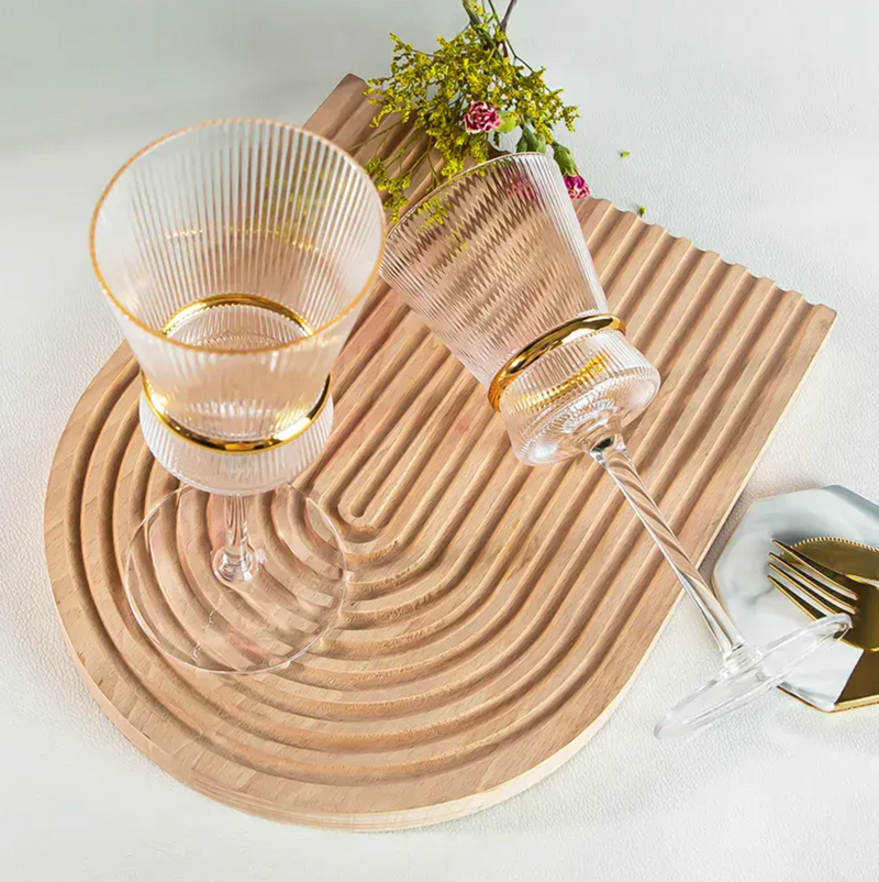 Stripe Wine Glasses Set of 2 with Gold Ring | Elegant Stemware for Celebrations & Special Occasions | Premium Barware Collection