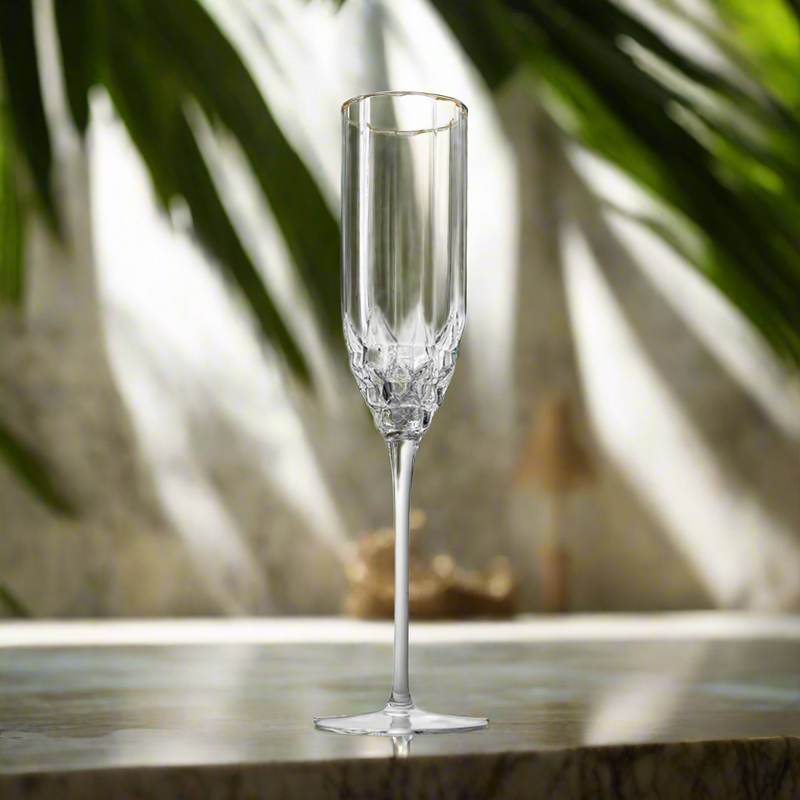Crystal Flower Champagane Glass Set of 2 | Luxurious Stemware for Red & White Wines | Elegant Barware & Gift Set