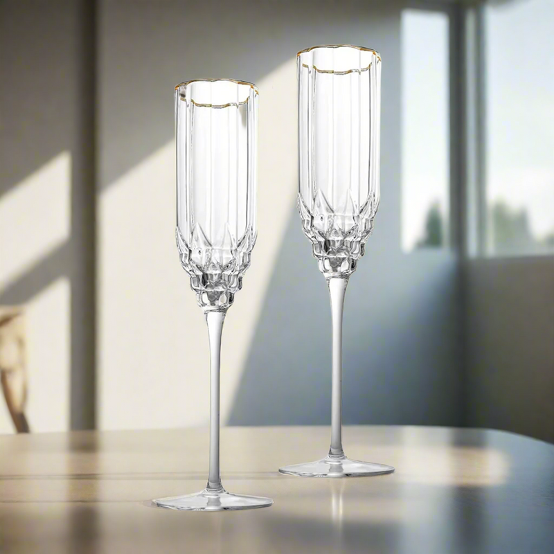 Crystal Flower Champagane Glass Set of 2 | Luxurious Stemware for Red & White Wines | Elegant Barware & Gift Set