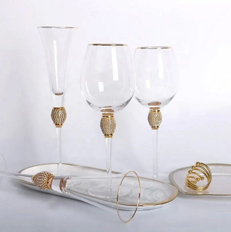 Luxury Crystal & Diamond Wine Glass Set of 2 | Elegant Glassware for Whiskey, Cocktails & Spirits | Premium Barware Collection
