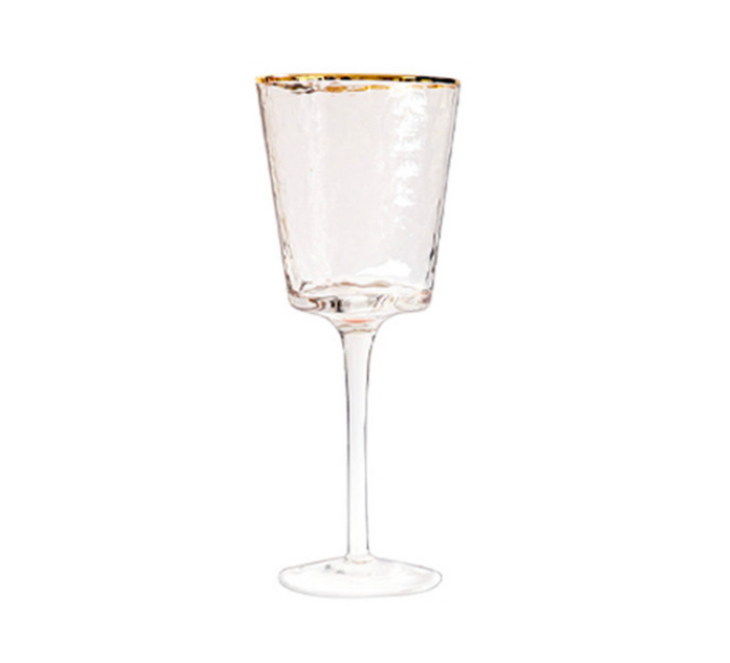 Gold Rimmed Crushed Wine Glass Set of 2 | Chic Stemware for Elegant Wine Presentation | Premium Glassware & Gift Idea