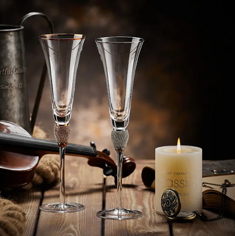 Luxury Crystal & Diamond Flute Set of 2 | 250 ML Elegant Glassware for Whiskey, Cocktails & Spirits | Premium Barware Collection