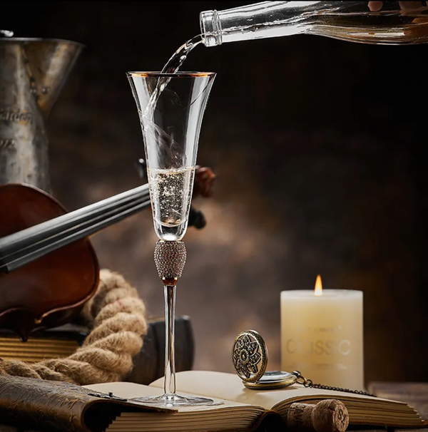 Luxury Crystal & Diamond Flute Set of 2 | 250 ML Elegant Glassware for Whiskey, Cocktails & Spirits | Premium Barware Collection
