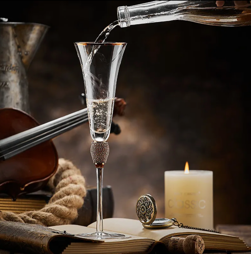 Luxury Crystal & Diamond Flute Set of 2 | 250 ML Elegant Glassware for Whiskey, Cocktails & Spirits | Premium Barware Collection