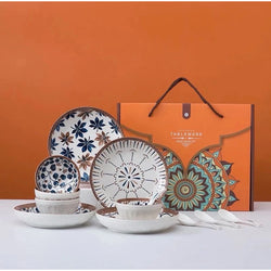 Japanese Blue 12-Piece Dinner Set – Elegant Bowls, Spoons & Plates
