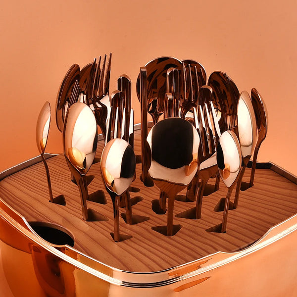 Egg-Shape Storage Box 24-Piece Golden Cutlery Tableware Set