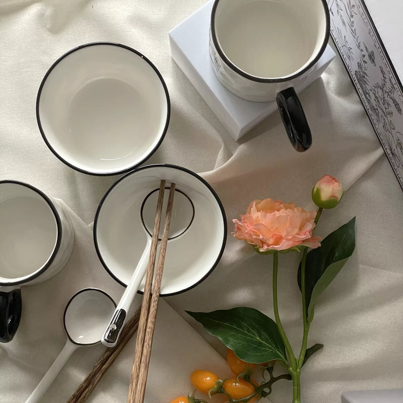 White ONLY English 6-Piece Dinnerware Set – Bowls, Mugs, Spoons & Chopsticks